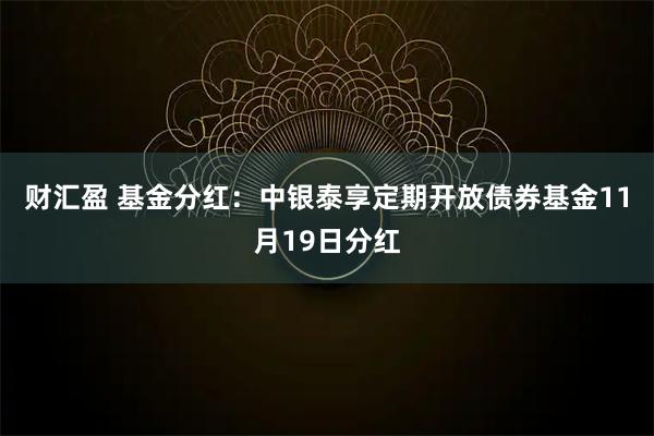 财汇盈 基金分红：中银泰享定期开放债券基金11月19日分红